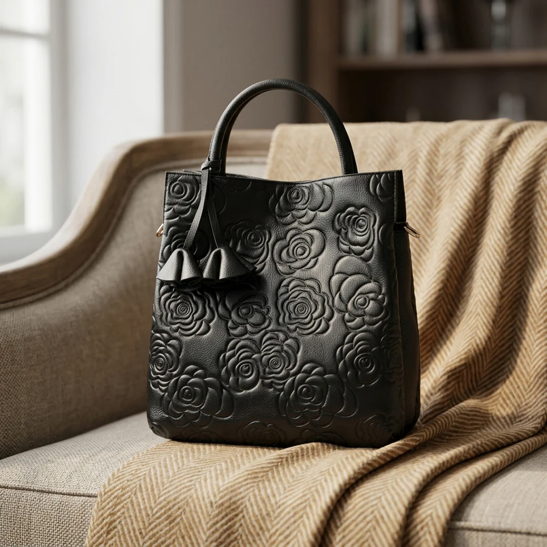 Camelia Embossed Tote Bag - Image 4