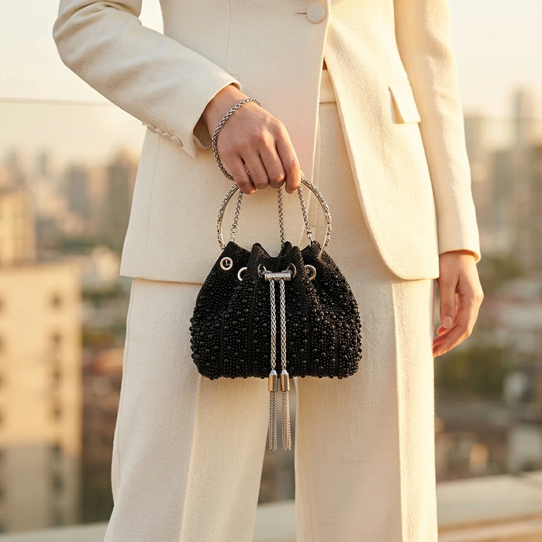 Noir Crystal Bucket Bag - Image 14