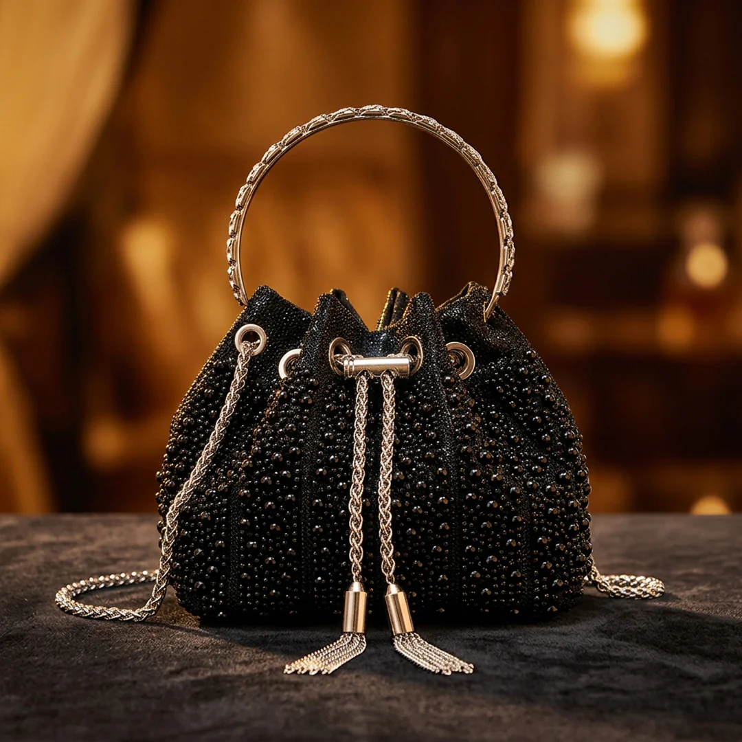 Noir Crystal Bucket Bag - Image 15