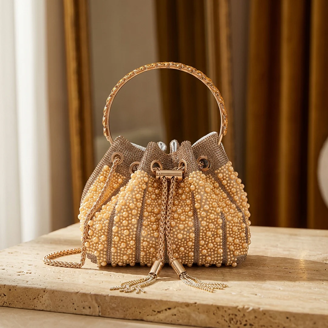 Noir Crystal Bucket Bag - Image 9