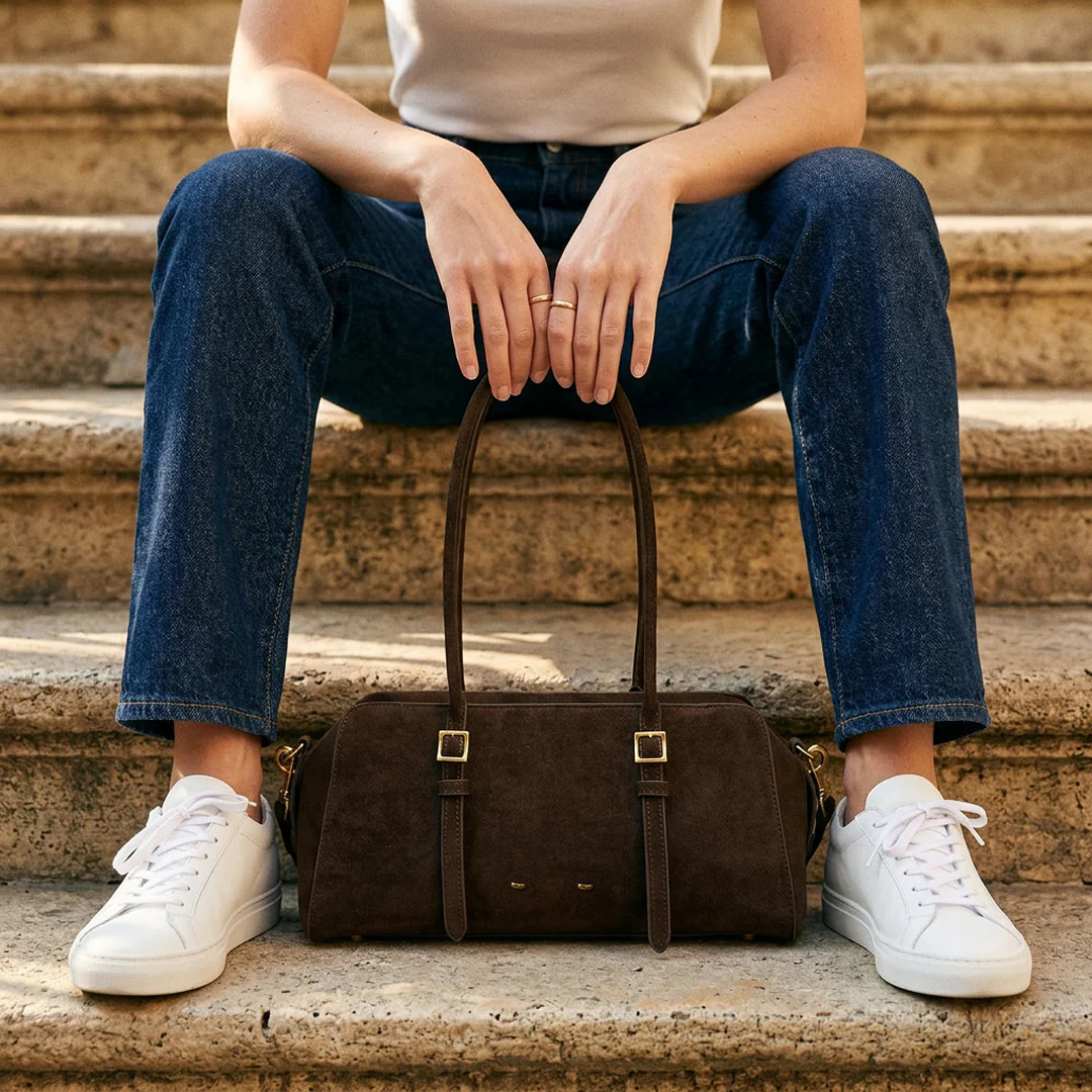 Rosette Suede Boston Bag - Image 3